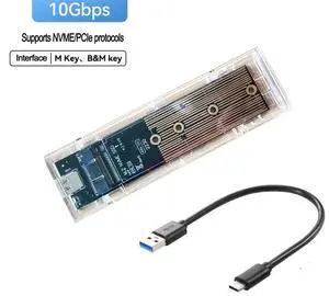 Transparent Us8 3.1 mobile extemal hard drive bax with NvMe protocol, universal solid -state M.2 to Type-C conversion, 10 Gbps speed
