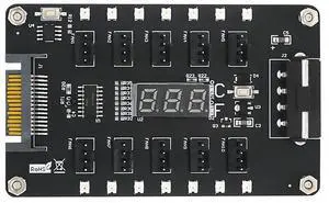 Dual-interface SATA 4PiN powerinput converter to 10-port fan hub with LED temperature display 12V