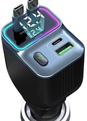 Cross-border new product double telescopic cable vehicle-mounted charger 65W fast mobile phone fast charging charger factory wholesale