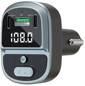 Car Bluetooth player charger with dual Type-C +USB ports for hands-free Bluetooth call fast charging