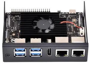 The special metal casing mini host protec tion case for Sainun VisionFive2 comes with a cooling fan for heat disipation and temperature reduc tion.