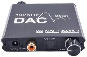 Digital-to-analog audio converter DAc with 192 KHZ sampling rate and volume control. Optical coaxial to RCA adapter.