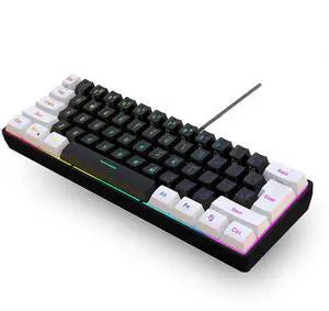 Wired 61-key membrane keyboard, black and white, compact gaming keyboard with separate keywires, mechanical feel,laptop,desktop