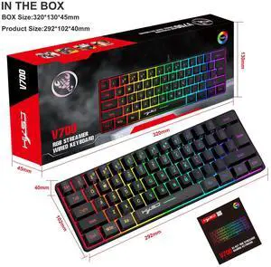 6l-key game membrane keyboard with RGB ighting, pota ble wired keyboard, multiple shortcut key combina ions,  stock availa ble