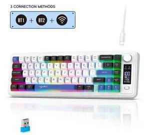 Three-mode Bluetooth wireless film keyb oard with silent ABS cap, compact and colorful backlit for gaming, esports and office use