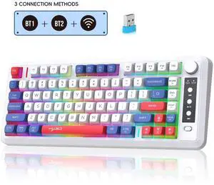 Three-mode Bluetooth wireless film keyboard with dual colors, 81 keys, rechargeable, colorful, office and gaming keyboard, in stock