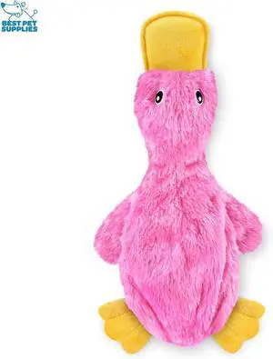 Best Pet Supplies Crinkle Dog Toy for Small, Medium, and Large Breeds, Cute No Stuffing Duck with Soft Squeaker, Fun for Indoor Puppies and Senior Pups, Plush No Mess Chew and Play - Light Pink
