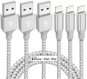 iPhone Charger 3 Pack 10 ft Apple MFi Certified Lightning Nylon Braided Cable Fast Charging Cord Compatible with iPhone 13 12 11 Pro Max XR XS X 8 7 6 Plus SE iPad and More