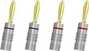 Banana Plugs 2 Pairs / 4 pcs - Gold Plated Speaker Plugs for Mini HiFi Stereo Audio Receiver Amplifier for Home Bookshelf/Computer/Desktop Passive Speakers