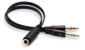 3.5mm single-to-dual audio cable adapter for computer earphones with one hole. 3.5mmfemale to dual3.5mm male connector.