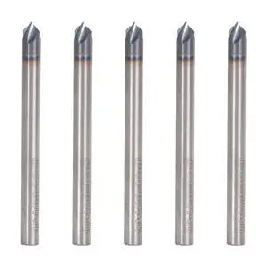findmall 5Pcs 1/8 Inch Helix Carbide End Mill Tialn Coated 4 Flute 90 Degree Chamfer Angle Fit for Aluminum Cut Non-Ferrous Metal Upcut CNC Spiral Router Bit
