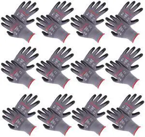 findmall 12 Pairs Medium Work Gloves Seamless Knit Glove Gardening Gloves Women Men Fit for Warehousing and Logistics, Construction Sites, Horticultural Planting