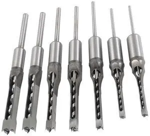 findmall 7Pcs Square Hole Drill Bit Set HSS Square Hole Saw Mortise Chisel Drill Bit Tools 6/25, 1/4, 5/16, 3/8, 2/5, 1/2, 9/16 Inch Fit for Mortising Machines Drill