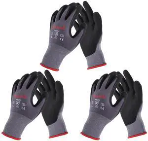 findmall 3 Pairs Large Work Gloves Seamless Knit Glove Gardening Gloves Women Men Fit for Warehousing and Logistics, Construction Sites, Horticultural Planting