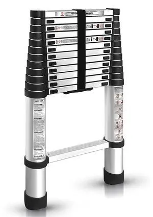 findmall 12.5FT / 3.8M Aluminum Telescopic Ladder Folding Step Inward Sliding Retraction Extension Multi-Use Non-Slip Collapsible