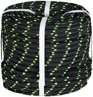findmall 1/2 Inch Polyester Rope Double Braid Pulling Ropes for Swing Tree Work Black 200 Feet