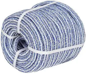 findmall 3/4 Inch 100 Feet 24 Strands Braided Line Tree Felling Rope High Strength Polyester Pulling String for Swing Camping Bundling Blue White