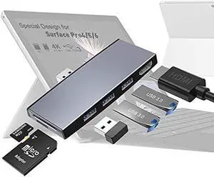 Surface Pro Docking Station for Surface Pro 6 Pro 5 Pro 4 with HDMI Adapter 4K,3 USB 3.0 Ports(5Gps),Build-in SD/TF(Micro SD) Card Reader Slot 6 in 1 Surface Pro Adapter for Surface Pro 6/5/4