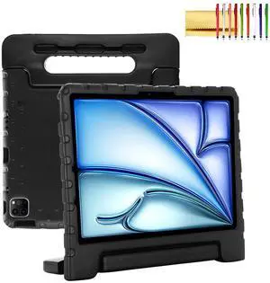 Dteck Kids Case for iPad Air 11" M2 2024, iPad Pro 11" Case 2024, Lightweight Shockproof Rugged EVA Kids Friendly Handle Kickstand Child Proof Protective Case with Pencil Holder, Black