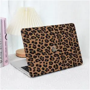 BYCeke Compatible with MacBook Air 13 inch Case 2022-2018 M1 A2337 A2179 A1932,Leather Leopard Print for Mac Air 13,Cheetah Case with Keyboard Cover for MacBook Air 13-inch Cow Pattern,Leopard Brown