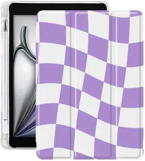 Idocolors Pad Case Abstract Lattice White Case for iPad 10.9" Air 4 2020/Air 5 Cute Art Grid Girly Anti-Scratch Shockproof with Pencil Holder Smart Trifold Stand