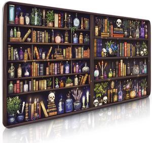 Library Book Mouse Pad, Vintage Bookshelf Mouse Pad, Vintage Desk Pad, XXL Extended Bookshelf Desk Mat for Keyboard and Mouse 15.7"x 35.4"