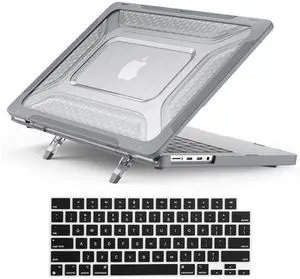 KEROM Heavy Duty Case for MacBook Air 13 inch 2025-2022 M4 M3 M2 A3240 A3113 A2681, MacBook Air M4 13 inch Case, Protective Rugged TPU Bumper Hard Shell with Foldable Kickstand & Keyboard Cover, Grey