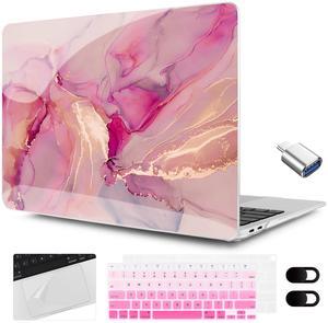 MEEgoodo for MacBook Air 13.3 inch Case 2021 2020 2019 2018 A2337 M1 A2179 A1932,Clear Case for MacBook Air M1,Laptop Shell with Keyboard Webcam Cover&Trackpad Film&Type C Adapter,Gold Splashes Marble