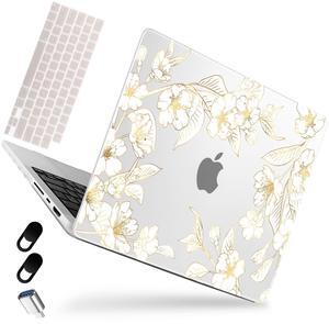MEEgoodo for M4 MacBook Pro 14 inch Case 2024 2023 2021, Matte & Flexible Case Fit Model A3112/A3401/A3185/A2918/A2992/A2779/A2442 M3 M2 M1 Pro/Max, Golden Gradient Cherry