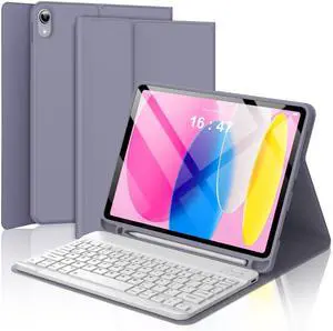 FOGARI Keyboard Case for iPad 10th Generation 10.9 2022, Magnetic Detachable Wireless Keyboard, Smart Cover with Pencil Holder, Auto Sleep/WakePurple
