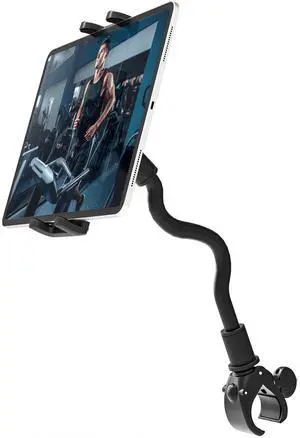 Charchendo Gooseneck Treadmill Tablet Mount, Universal Adjustment Tablet Holder for Elliptical/Spin Bike/Exercise Bike/Indoor Cycle, Compatible with 4-13'' iPad Pro/Air/Mini, iPhones, Galaxy, E-Book
