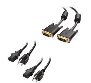 Cable Matters 1-Pack DVI to DVI Cable with Ferrites (DVI Dual Link Cable, DVI D Cable) 10 Feet & 2-Pack 16 AWG Heavy Duty 3 Prong Computer Monitor Power Cord