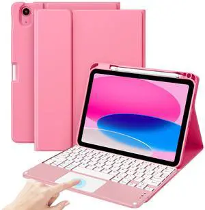 ProCase for iPad 11th (A16) / 10th Generation Case with Keyboard; Detachable Wireless Keyboard Folio Cover with Multi-Touch Trackpad for iPad 11th 2025 /10th Gen 2022 -Pink