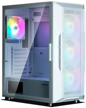 Zalman i3 NEO ATX Mid Tower Gaming PC Case - 4 x 120mm Fixed RGB Fans Preinstalled, Mesh Front Panel for High Airflow, Tempered Glass Side Panel, Support 360mm Radiator, White