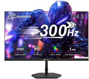 ArcticPro 24.5 inch 300Hz 240Hz Gaming Monitor, FHD 1080p, 1ms, PC Monitor Gaming, Fast IPS, Adaptive sync, PC Computer Monitor, Ultra Slim, DP x2, HDMI x2, VESA Support, with DP Cable up to 300Hz