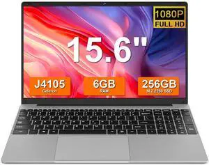 15.6" Traditional Laptop 4-Core J4105 (Up to 2.5Ghz) 256GB SSD Support 1TB SSD Expand TF 512GB 6GB RAM Win 11 Laptops Computers with 1920x1080 FHD Display WiFi5 BT 4.2 for Business and Students-Gray