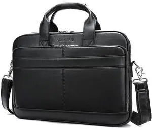 STAR VISTA Siro 15.6" Slim Laptop Messenger Bag, Calfskin Leather Briefcase, YKK Metal Zippers, Black