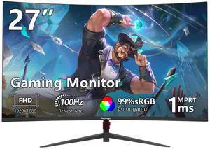 Raywego 27 inch Curved Monitor 100Hz Computer MonitorFHD 1080p,HDR,99% sRGB,1800R,VESA Compatible,for Tablet,Desktop,Narrow Bezels on Three Sides, Blue Light Filter,Laptop and PC Work Gaming