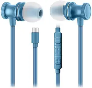 SENTRY OSE450 Blue Headphones in-Ear Earbuds with Wired USB-C Connection, Inline Volume Controller & Microphone, Noise Isolation