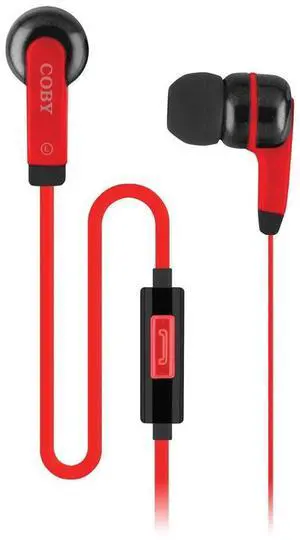Coby CVEM70RED Flat Cable Budz with Mic - Red