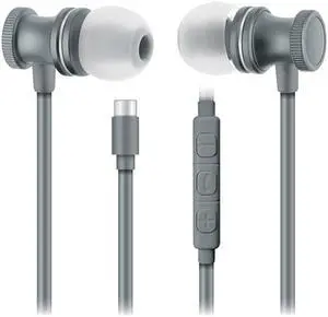 SENTRY OSE450 Gray Headphones in-Ear Earbuds with Wired USB-C Connection, Inline Volume Controller & Microphone, Noise Isolation