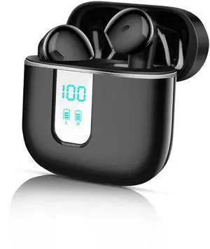 Wireless Earbuds, 5.3 Headphones 20Hrs Playtime with Charging Case, Waterproof Stereo in-Ear Earphones with Microphone for iPhone Android Cell Phone Sports Workout, Black