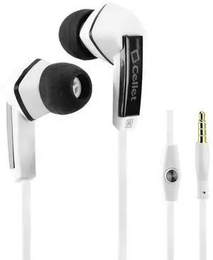 Cellet Premium Stereo Ear Buds with Microphone - Hands Free  Universal Compatibility- 3.5mm - Tangle Free Flat Wire - White