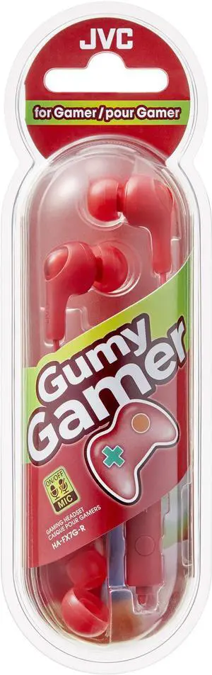 JVC Gumy Gamer, in Ear Earbud Headphones with Mic, Remote, and Mute Switch for Gaming and Chatting, Powerful Sound, Comfortable and Secure Fit, Silicone Ear Pieces S/M/L - HAFX7GR (Red)
