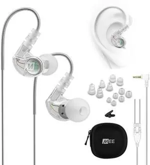 MEE audio M6 Sport Wired Earbuds, Noise Isolating In Ear Headphones, Sweatproof Earphones for Running/Gym/Workouts with Dynamic Enhanced Bass Sound, Memory Wire Earhooks, 3.5mm Jack Plug (Clear)