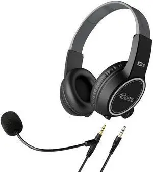 MEE audio KidJamz 3 Kids Safe Listening Stereo Headphones with Volume Limiter & Boom Microphone, Adjustable On-Ear Headset with 3.5mm Jack & Mute Switch for Online Learning/School/Travel/Tablet,Black