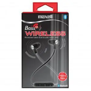 Maxell Bass 13 Black Bluetooth Wireless Earbuds, 3 Hours of Talk/Play Time, Rubberized Earbuds, Volume Control (B13-EB2), Small