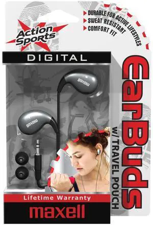 Maxell 190441 Action Sports Ear Buds (Black/Grey)