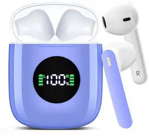Wireless Earbuds, Bluetooth Headphones Stereo Ear Buds with Noise Cancelling Mic, 50H Playback with LED Display Charging Case, IP7 Waterproof in-Ear Earphones for Phone Laptop Sports, Blue