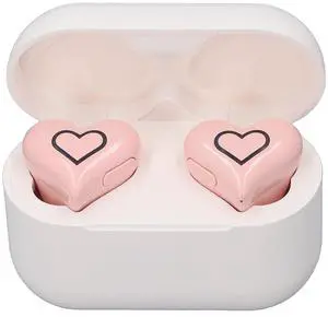 Heart Shaped Earbuds, Cute Heart Shaped Noise Canceling Earphones with Color Gradient Light, Stylish HiFi Stereo Sound in Ear Bluetooth Earbuds for Women Girls (P Ink)